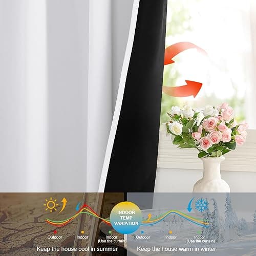 NICETOWN 100% Blackout Curtain Panels, Rod Pocket Window Curtains with Black Liner for Nursery, 84 inches Drop Cold and Full Light Blocking Draperies (White, 2 Pieces, 52 inches Wide Each Panel) - 52"W x 84"L (Pack of 2) - Pure White thumbnail 3