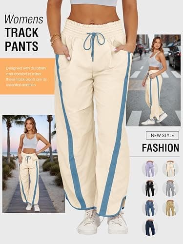 Fisoew Women's Baggy Wide Leg Pants Casual Drawstring Elastic Waisted Contrast Color Workout Y2K Track Pants thumbnail 4