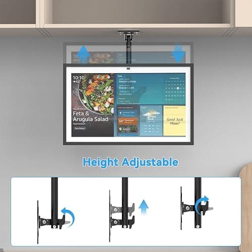 Almoz Under Cabinet Mount for Echo Show 15, Height Adjustable Stand, Wide Range of Motion, Keeps Counters Clear, Tilt and Swivel Mount for All Show 15 Generations, Also Fits Show 21 (Height-Black) thumbnail 2