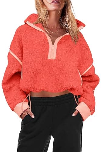 Panadila Womens Half Zip Sherpa Fleece Pullover Soft Oversized Sweatshirt with Pockets Warm Fuzzy Sweater thumbnail 2