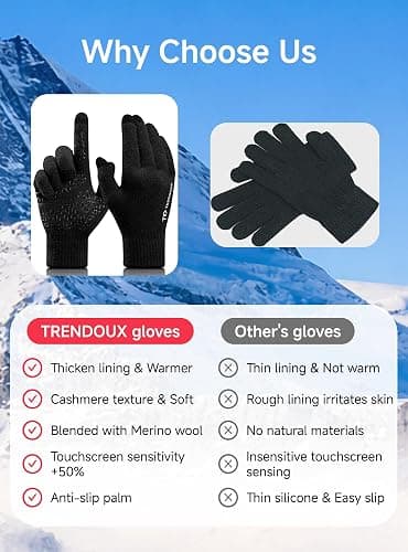 TRENDOUX Merino Wool Winter Gloves for Men Women, Cold Weather Warm Touchscreen Unisex, Non-slip, Knit Elastic Cuff thumbnail 3