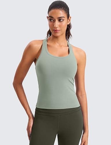 CRZ YOGA Butterluxe Racerback Workout Tank Tops for Women Tight Sleeveless Camisole Gym Athletic Yoga Shirts - X-Small - Green Palm Court thumbnail 2