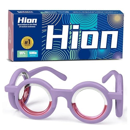 Hion Motion Sickness Glasses,Relieve Carsickness Airsickness Seasickness Glasses,Ultra-Light Portable Nausea Vertigo Glasses, No Lens Liquid Glasses for Adults or Kids(Violet-1Pair) - Image 1