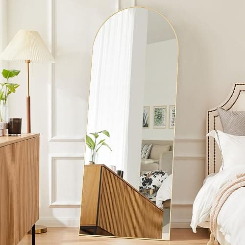 Sweetcrispy Arched Full Length Mirror 64"x21" Full Body Mirror Floor Mirror Standing Hanging or Leaning Wall, Large Arch Wall Mirror with Stand Aluminum Alloy Thin Frame for Bedroom Cloakroom,Gold thumbnail 4