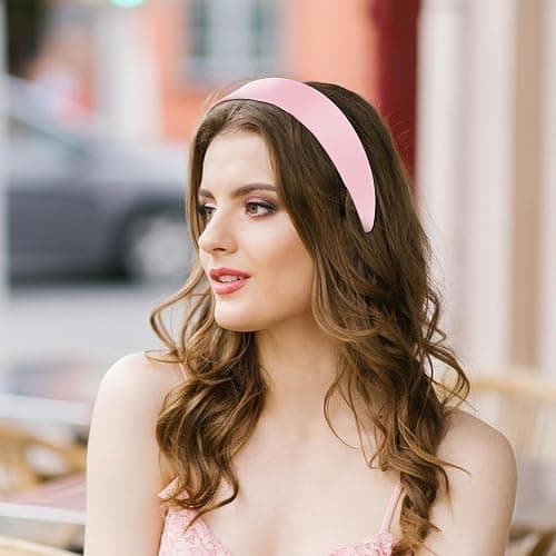 Casoty Pink Padded Headbands for Women Thin Satin Headband for Girls Head Bands for Women's Hair No Slip Hair Accessories for Women Girls thumbnail 4