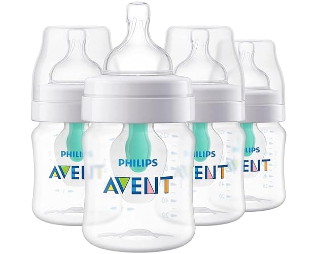 Philips Avent Anti-Colic Bottle with AirFree Vent, 4oz, with Flow 1 Nipples, 0m+, 4pk, Clear, SCY701/04 - Clear - 4 Count (Pack of 1) - 4 Ounce