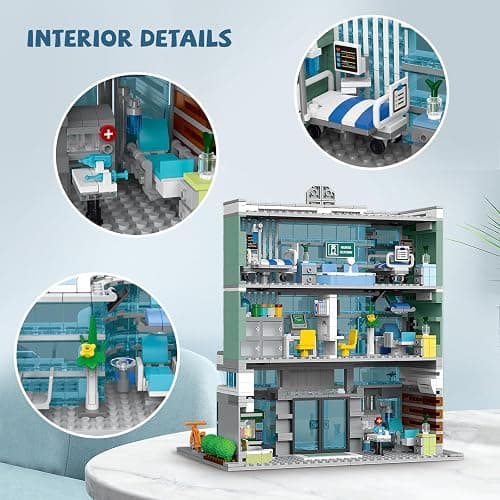 NEWABWN City Hospital Toy Building Set with LED Lighting, Compatible with Lego, Modular Three-Story Architecture Set for Adults, Gift Idea for Kids Ages 10 and Up (1350 Pieces) thumbnail 4
