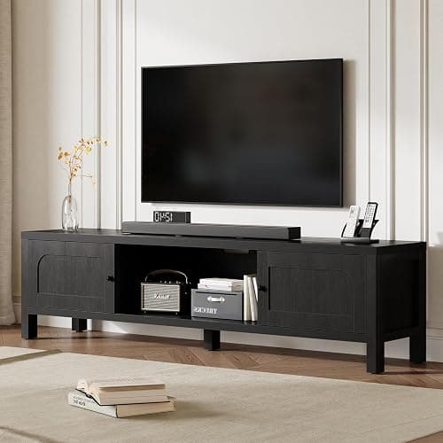 GOUUN 70 Inches Modern Black TV Stands for 65 75 Inches TV Media Console for Living Room Soft-Close Doors TV Entertainment Center with Cabinet Storage Wood Television Cabinet for Bedroom - Image 1