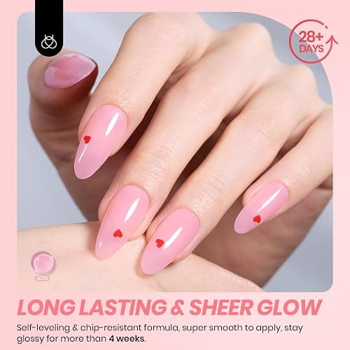 Beetles Jelly Gel Nail Polish Set, 6 Nude Pink Sheer Gel Colors Peach Juice | With Shimmer Translucent Finish For French Nail Art, Soak Off UV LED, Gift For Women thumbnail 4