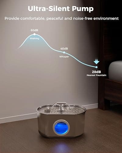 Cat Water Fountain Stainless Steel - Pet Drinking Fountain for Cats Indoor - 2.2L/74oz Automatic Water Dispenser with Watering Level Window (1 Filter) thumbnail 4