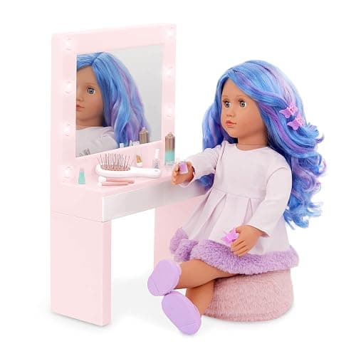 Our Generation – 18-Inch Doll Accessories – Pink Vanity Table Playset – Light – up Mirror – Pretend Make – up & Styling Items – 3+ Years– Glam & Glow Vanity Set thumbnail 6