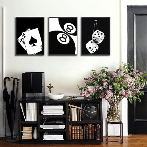 3Pcs Black and White Poker Dice Canvas Wall Art Lucky You Poster Prints Trendy Funky Preppy Y2K 8 Ball Pictures Artwork Aesthetic Painting for Game Room Apartment Dorm Decor 12x16in Unframed thumbnail 5