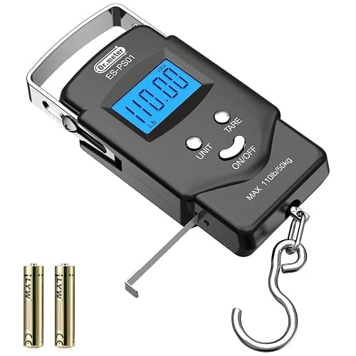 Dr.meter Fish Scale Luggage Scale Fishing Gear - 110lb Backlit LCD Display Digital Scale with Built-in Measuring Tape - Fishing Scale with 2 AAA Batteries, Pocket Size - Fishing Gifts for Men - Image 1