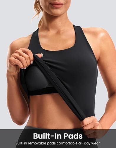 Soothfeel Womens Workout Tank Tops with Built in Bra Racerback Athletic Yoga Top High Neck Sports Gym Sleeveless Shirts thumbnail 4
