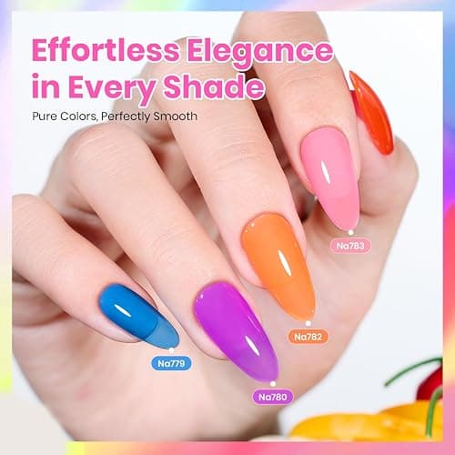 Beetles Jelly Gel Nail Polish Set, 6 Colors Hema Free Summer Neon Gel Polish Yellow Pink Red Blue Purple Orange 15ML Full Size Sheer Translucent Effect Soak Off UV Colorful Bottle Gel Gift for Women thumbnail 3