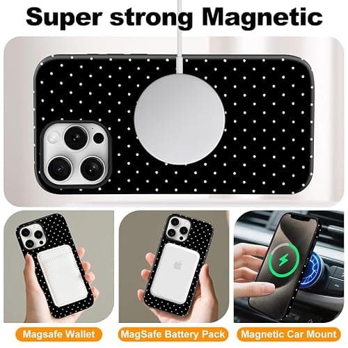 flewfun Magnetic for iPhone 14 Plus Case Cute Polka Dot Phone Case, Shockproof Slim TPU and Hard PC Protective Phone Cover Compatible with MagSafe Designed for Women Girls, Black thumbnail 4