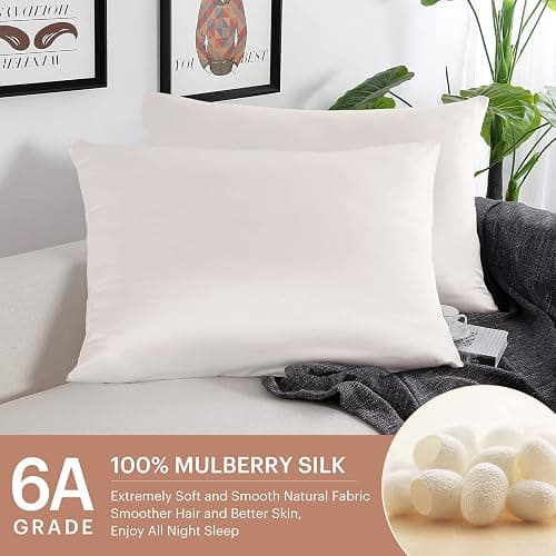 LILYSILK Silk Pillowcase for Hair and Skin Standard-100% Mulberry Silk 19 Momme Both Sides Silk Bed Pillow Cover with Hidden Zipper, 1 Pc (Standard Size 20''x26'', Ivory) thumbnail 3