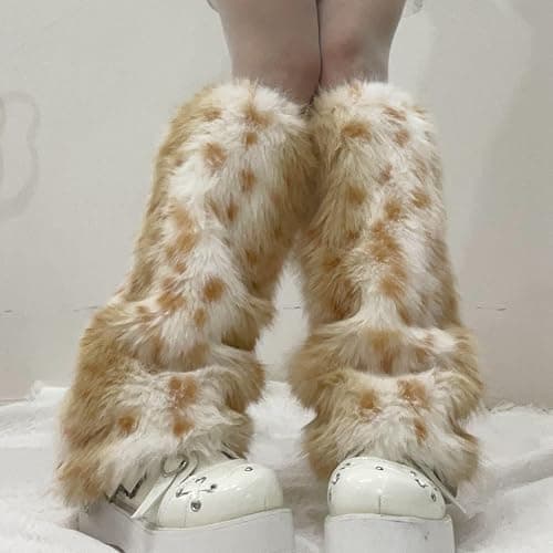 OANTGM Fuzzy Leg Warmers Aesthetic Elk Therian Stuff Christmas Accessories Fur Leg Warmers Y2k Kawaii thumbnail 4