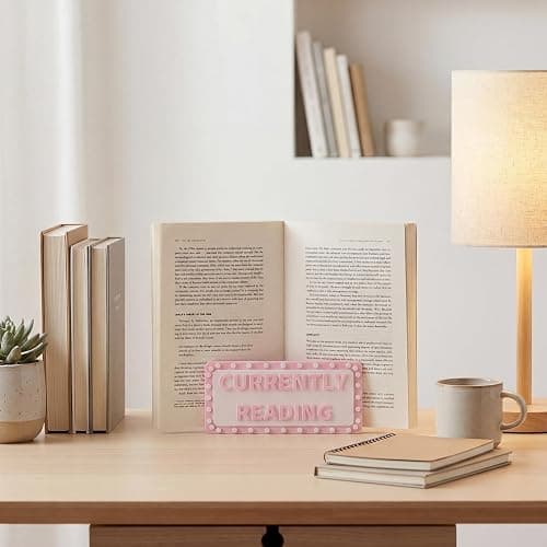 Gerrii Currently Reading Sign 3D Printed Book Display Sign to Be Read Book Decor for Readers Gift Library Home Bookshelf Decoration (Pink) thumbnail 6