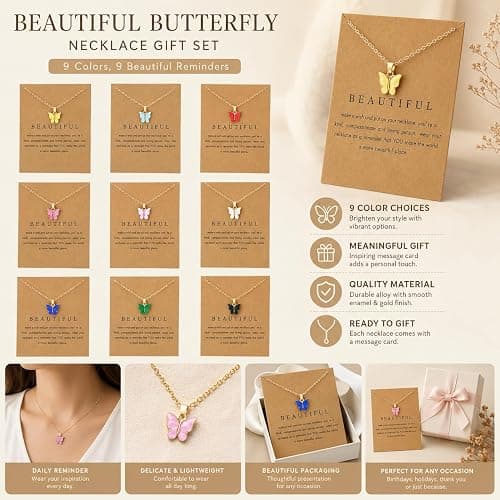 Rrdaily 9 Pcs Dainty Colorful Butterfly Pendant Necklace Set for Women,Bohemian Acrylic Butterfly Chain Necklace Cute Jewelry Gift thumbnail 3