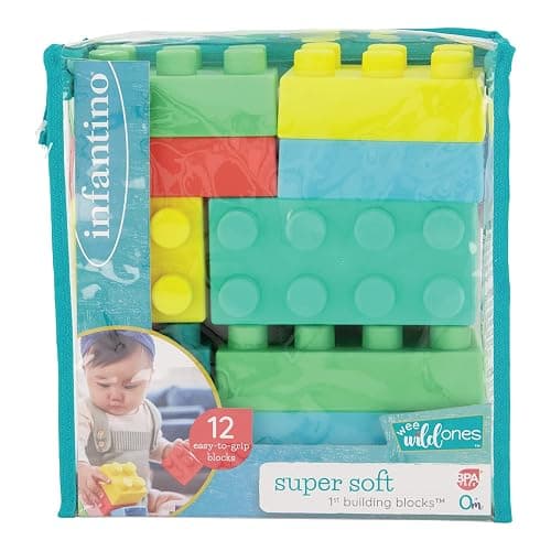 Infantino Super Soft Building Blocks, Easy-to-Hold for Babies & Toddlers, BPA-Free, Multi-Colored, 12-Piece Set thumbnail 9