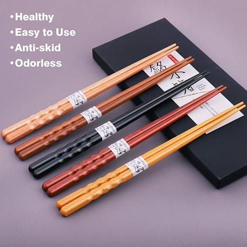 GLAMFIELDS Reusable Chopsticks Japanese Natural Wooden 5 Pairs Classic Style Lightweight Hand-Carved Safe Chop Sticks 8.8 Inch/22.5cm Gift Set thumbnail 3