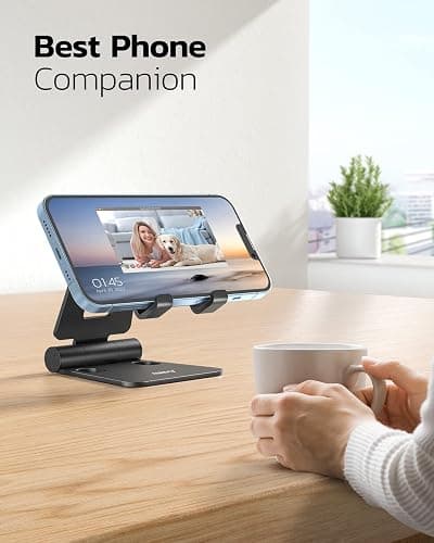 Nulaxy Dual Folding Cell Phone Stand, Fully Adjustable Foldable Desktop Phone Holder Cradle Dock Compatible with iPhone 17 16 15 14 13 12 11 Pro Max Xs Xr X 8, Nintendo Switch, All Phones thumbnail 7