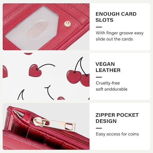 CLUCI Wallet for Women PU Leather RFID Wallet Blocking Designer Bifold Ladies Wallet Card Holder Cherry Print thumbnail 5