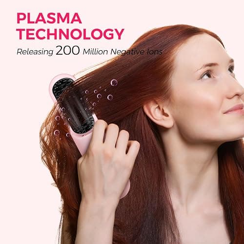 Cordless Hair Straightener Brush, Portable Mini Straightening Brush for Travel, Negative Ionic Hot Comb Straightener, Rechargeable Hair Brush Straightener for Women, Lightweight on-The-go, Pink thumbnail 8