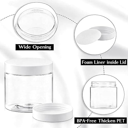 TUZAZO 12 Pack 6 Oz Plastic Containers Small Jars with White Lids | BPA Free, Empty Round Clear, Slime Containers, Cosmetic Containers, For Makeups, Lotions, Body Butters, Sugar Scrubs thumbnail 4