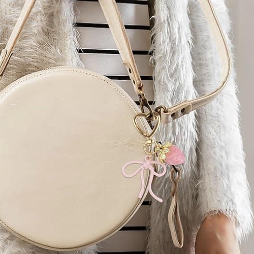 Mikovivi Strawberry Keychain with Bow, Kawaii Bow Heart Key Chains | Pink Cute Strawberry Bag Charms for Purse Backpack Handbag thumbnail 7