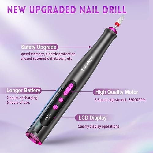 Electric Nail Drill Professional, 35000RPM Cordless Acrylic Nail Kit for Nail Polish Remover, Electric Nail File Buffer Grinder, Nail Filer Electric Professional Manicure and Pedicure kit (Matte Gray) thumbnail 2