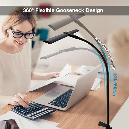 LED Desk Lamp for Home Office, Bright Double Head Desk Lamp with Clamp, Dimmable 5 Color Modes Desk Lighting, 12W Eye-Caring Architect Table Lamp for Workbench, Monitor, Reading, Study, 1400lm thumbnail 5