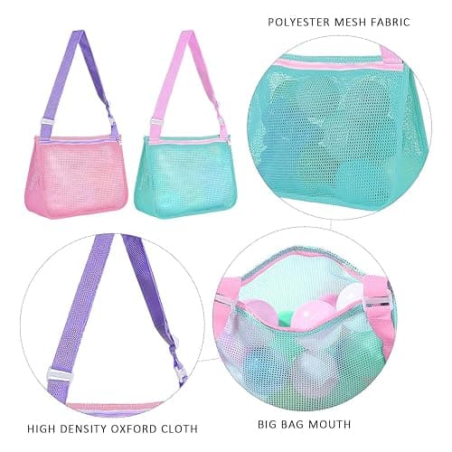 WUFGWBD 2 Pieces Beach Toy Storage Bag, Kids Beach Accessories, Kids Beach Bag, Kids Net Bag, Beach Shell Collection Bag, Foldable Beach Bag thumbnail 3
