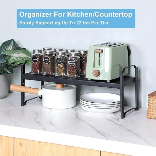 2 Pack Expandable Cabinet Countertop Shelves, Stackable Shelves Organizers For Kitchen Cabinet Countertop Storage, Adjustable Counter Cupboard Pantry Organizer Shelf Rack Stand, Length:20.5" thumbnail 8