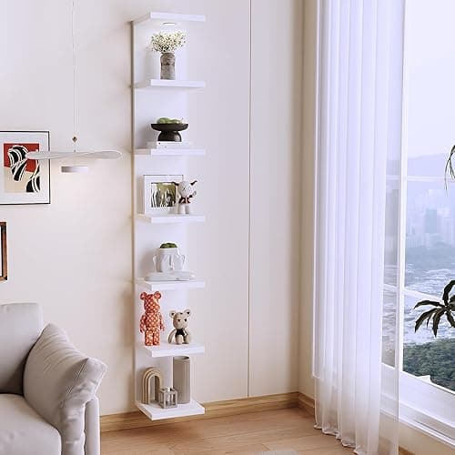 LitaEther Versatile 7 Tier Wall Shelf Unit,White Lack Wall Shelf,Display Floating Shelf with LED Remote Control Light thumbnail 9