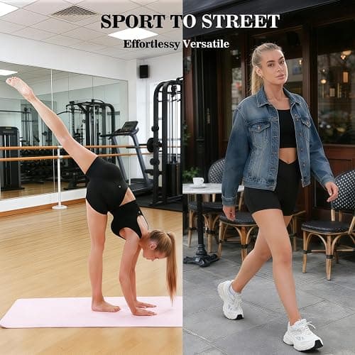 Pobodo Crossover High Waisted Biker Shorts for Women, Non See Through Yoga Workout Athletic Shorts, Soft Stretchy Fabric thumbnail 2