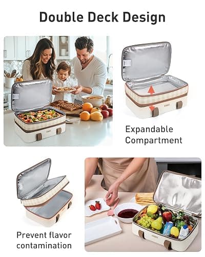 TOURIT Casserole Carrier Chic Double Decker Insulated Casserole Carriers for Hot or Cold Food Lasagna Lugger Tote for Picnic Cookouts Potluck Fits 9''x 13'' Baking Dish thumbnail 4