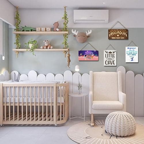 Little Man Cave Sign Woodland Nursery Wall Decor for Baby Boys Rustic Bear Forest Animal Wood Signs, Nursery Room Decor for Boys Bedroom Farmhouse Sign Wooden Wall Art 12x6 Inch thumbnail 2
