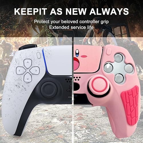 HLRAO Pink Anti Slip PS5 Controller Skin Set,Soft Protective Controller Cover Case for PlayStation 5/Slim/Pro Control with Touch Pad Stickers and 2 Thumb Grip Caps thumbnail 5