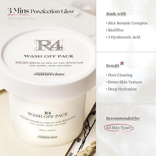 NATURECLASS R4 Rice Wash Off Facial Mask – 4-in-1 Korean Skin Care, Pore Refining, Gentle Exfoliating, Hydrating, Smooth Texture, Rice Ferment & Enzyme, Soft Cream Wash-Off, 3.38 fl oz thumbnail 2
