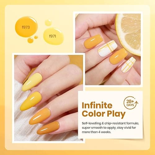 Beetles Yellow Gel Nail Polish Set – Lemon Whisper Fall Gel Polish Kit Mustard Gold Amber Butterscotch Pastel Yellow UV LED Soak Off Nail for Autumn Manicure thumbnail 4