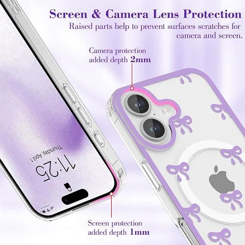 EYZUTAK Magnetic Case for iPhone 17, Compatible with MagSafe, Clear Cute Ribbon Bowknot Pattern Aesthetic Bow Phone Case Stylish Slim Anti-Yellowing Durable PC Protective Cover for Women Girls- Purple thumbnail 3