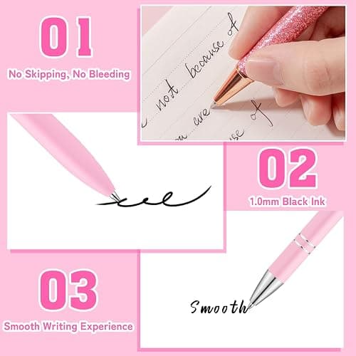 BESARTE 9 Pcs Pink Pens With Pen Holder for Desk, Fancy Pens Pink Mom Gifts Desk Accessories for Weddings Parties Mothers Day Gifts for Mom Wife thumbnail 5