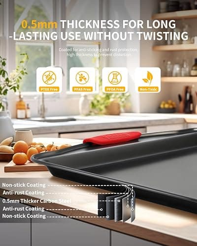 Ymiton Baking Pans Set with Silicone Handles, 34 PCS Nonstick Bakeware Sets, Oven Pan Set Includes Baking Tray, Cookie Sheet, Cake Pans, Loaf Pan, Muffin Pan, Pizza Pan thumbnail 5