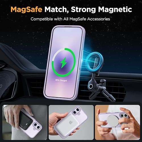 miracase Magnetic for iPhone 17 Case (Compatible with MagSafe) with Screen Protector Military-Grade Protection, Anti-Fingerprint Translucent Matte Phone Cover for iPhone 17 6.3 inch, Light Purple thumbnail 3