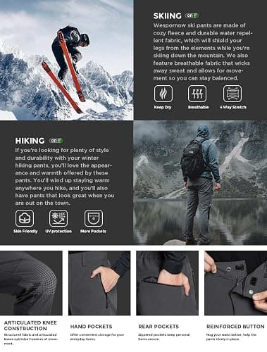 Wespornow Men's-Fleece-Lined-Hiking-Pants Water-Resistance-Snow-Ski-Pants Softshell Snowboarding Pants for Winter, Outdoor thumbnail 5