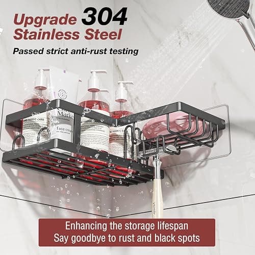 Youvip Shower Caddy Corner with Soap Holder, No Drilling Shower Shelves-Rustproof, Adhesive Shower Organizer Corner for Dorm. Black, 4-Pack thumbnail 3