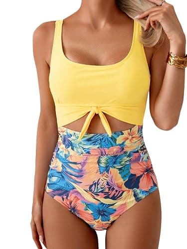 Eomenie Women's One Piece Swimsuit Tummy Control Slimming Bathing Suit Cutout Tie Knot Swimwear - Image 1