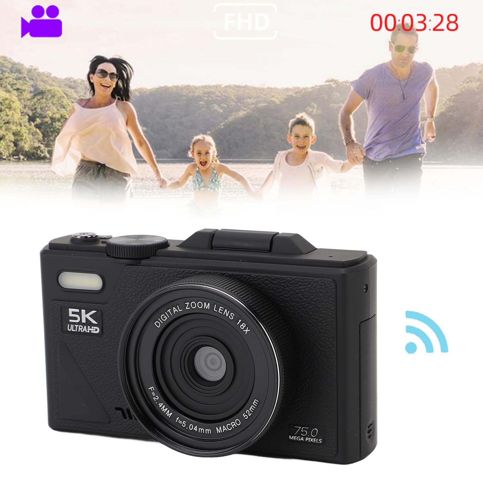 5K Digital Camera, 75MP HD 18X Zoom Autofocus Mirrorless Retro Camera with 3 Inch Screen and Smile Detection for Travel Photography thumbnail 5